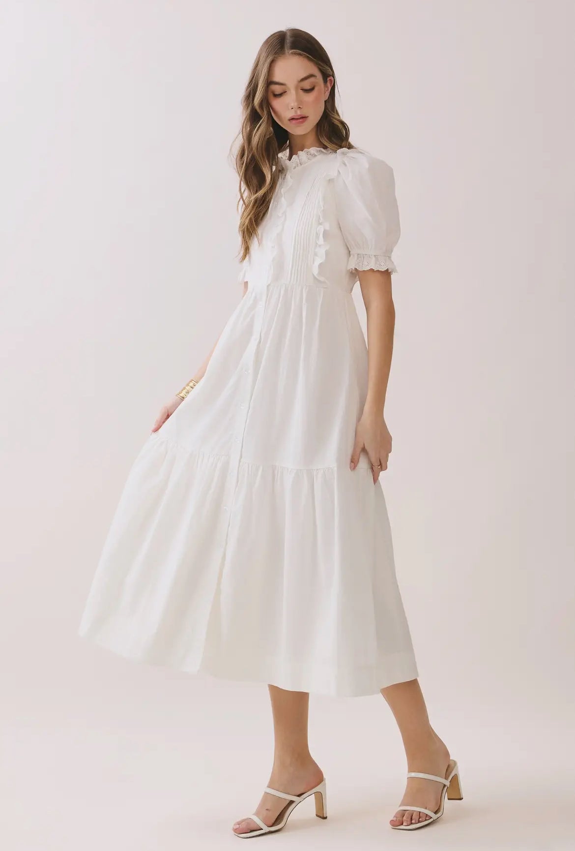 Ruffle Button Down Midi Dress