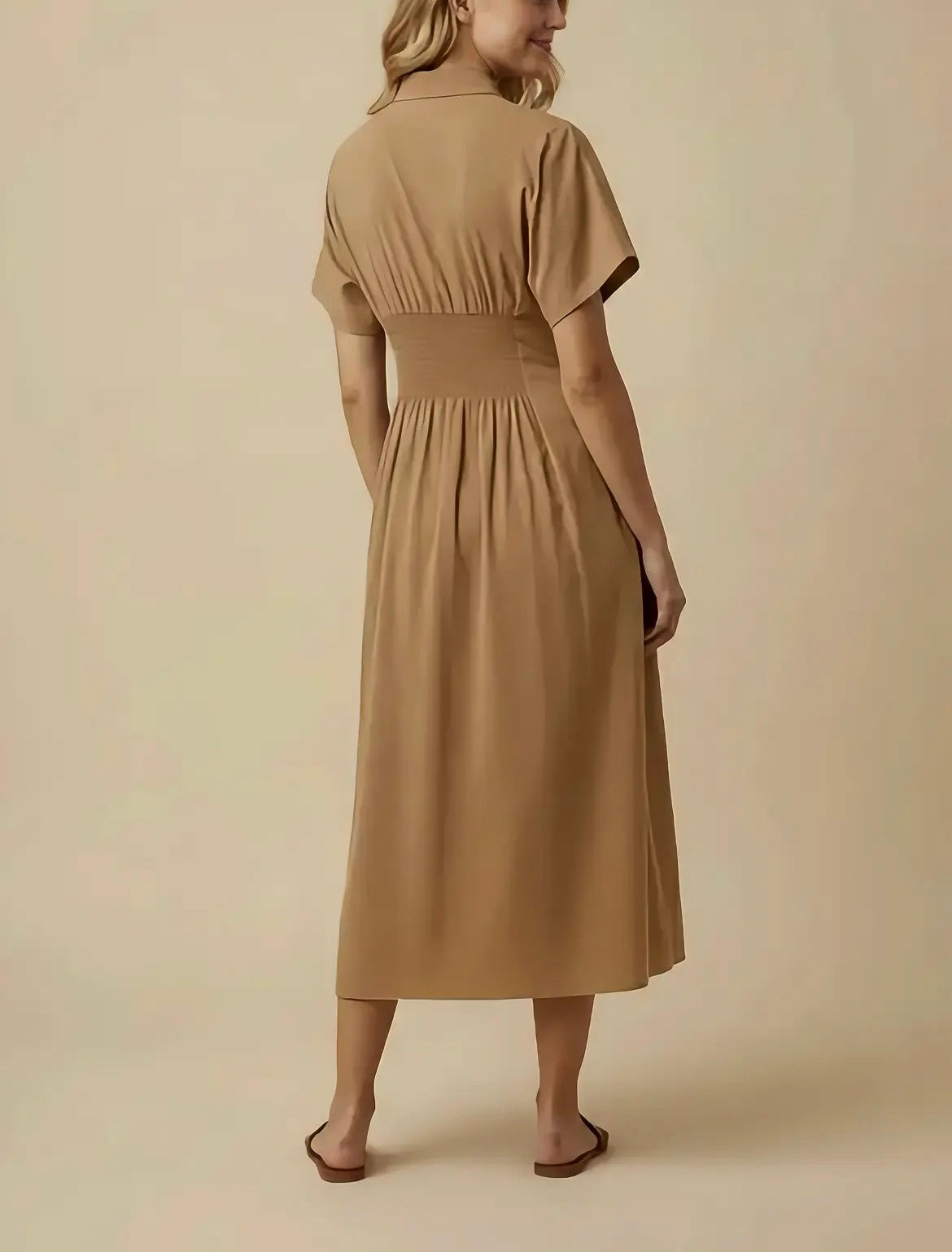 Cotton Pin-tucked Waist Button Up Corduroy Dress