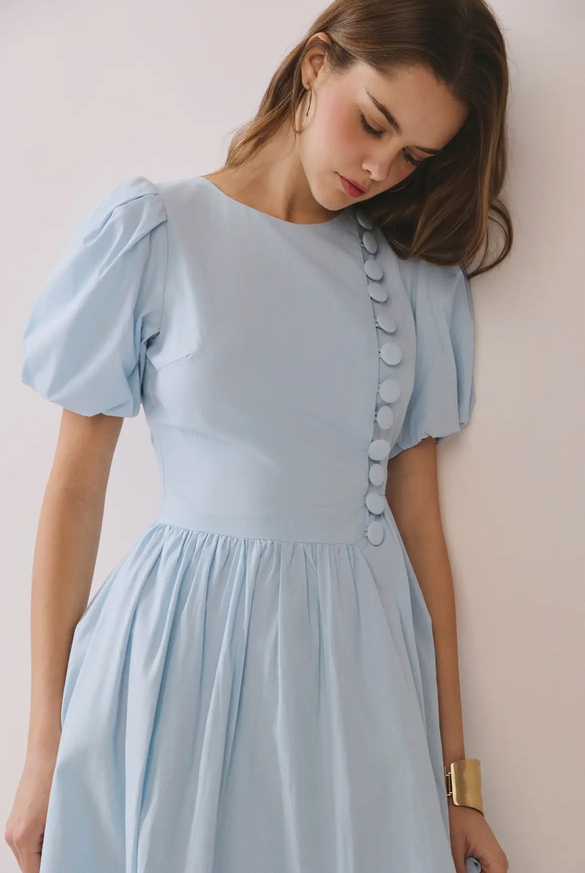 Cotton Button Detail Midi Dress