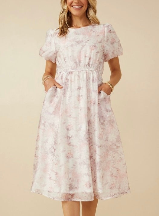 Floral Puff Sleeve Midi Dress