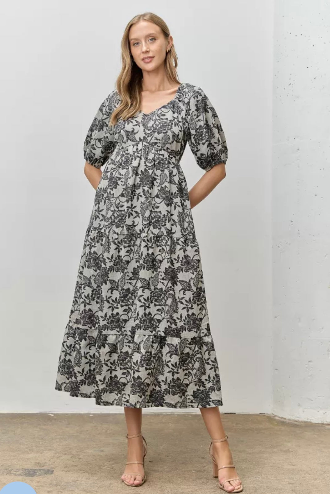 Printed Textured Tiered Midi Dress
