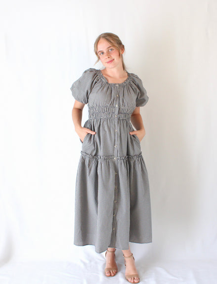 Charlotte Navy Gingham Maxi Dress