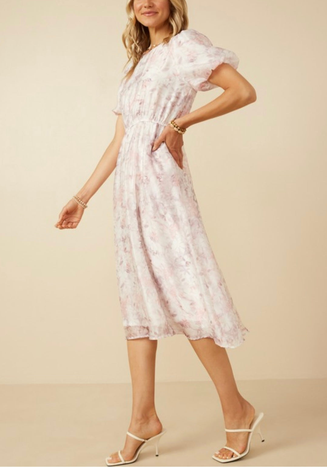 Floral Puff Sleeve Midi Dress