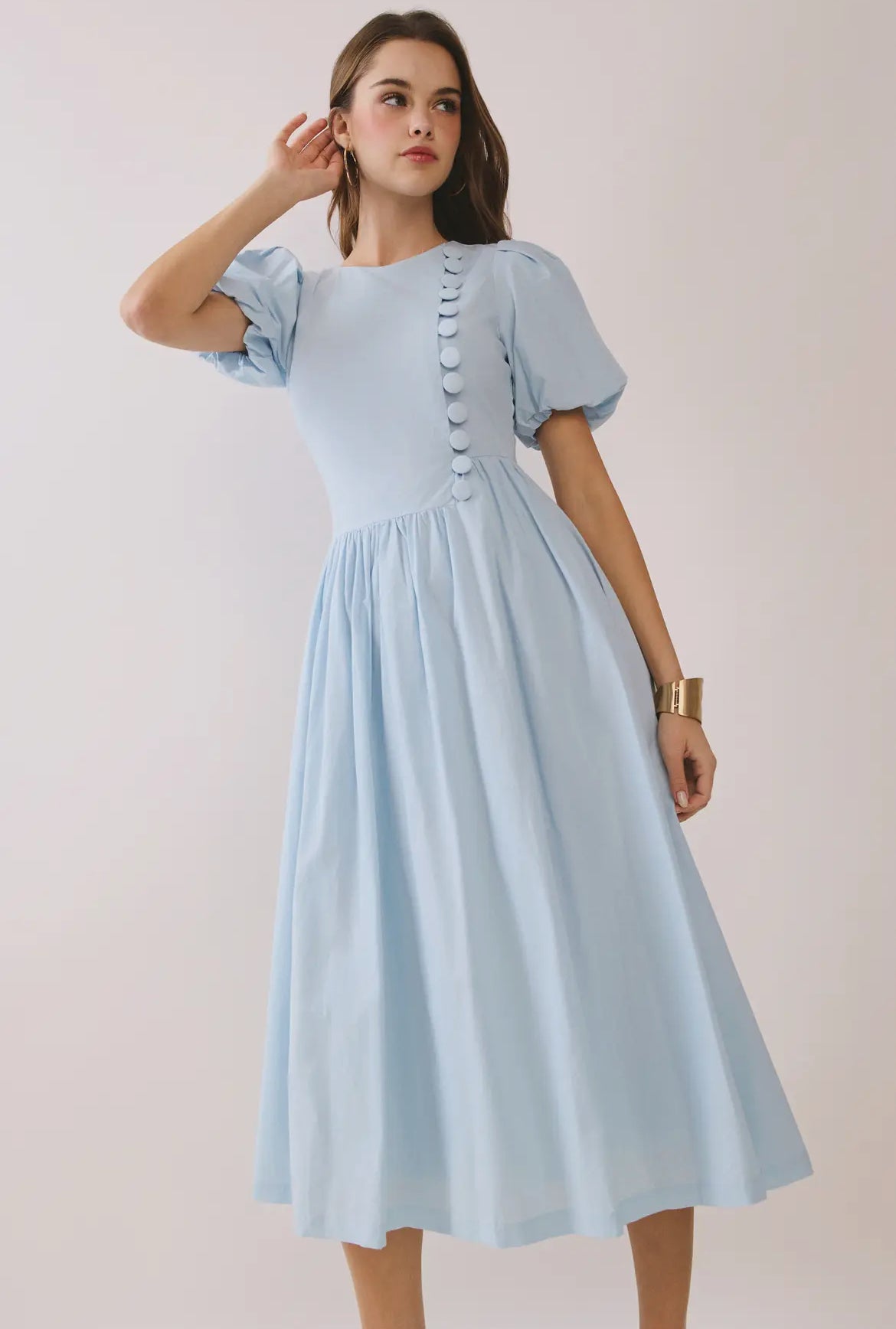 Cotton Button Detail Midi Dress