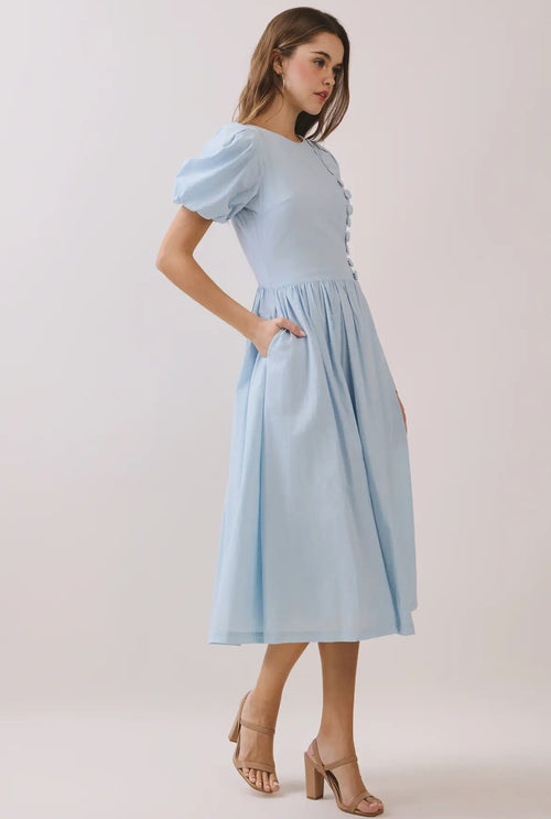 Cotton Button Detail Midi Dress