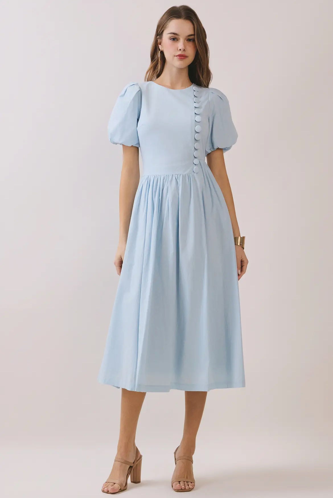 Cotton Button Detail Midi Dress