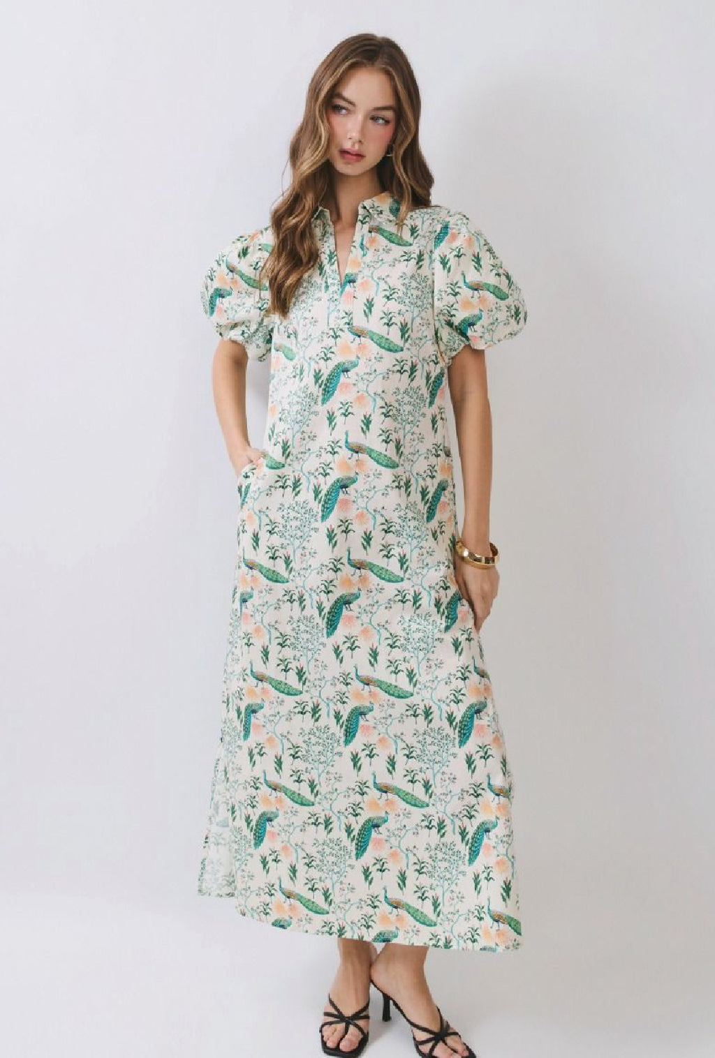 PRE-ORDER Peacock Print Midi Dress