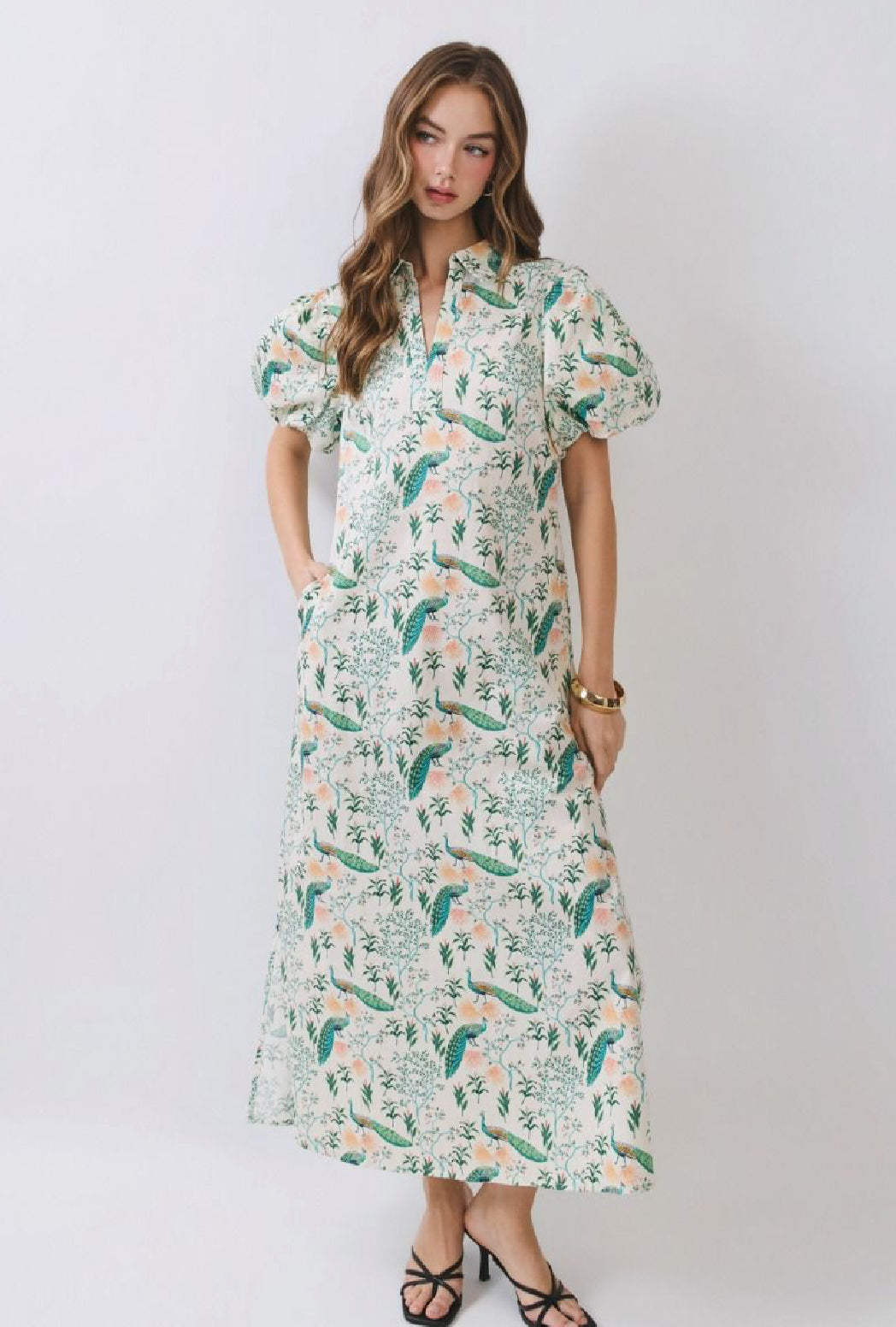PRE-ORDER Peacock Print Midi Dress