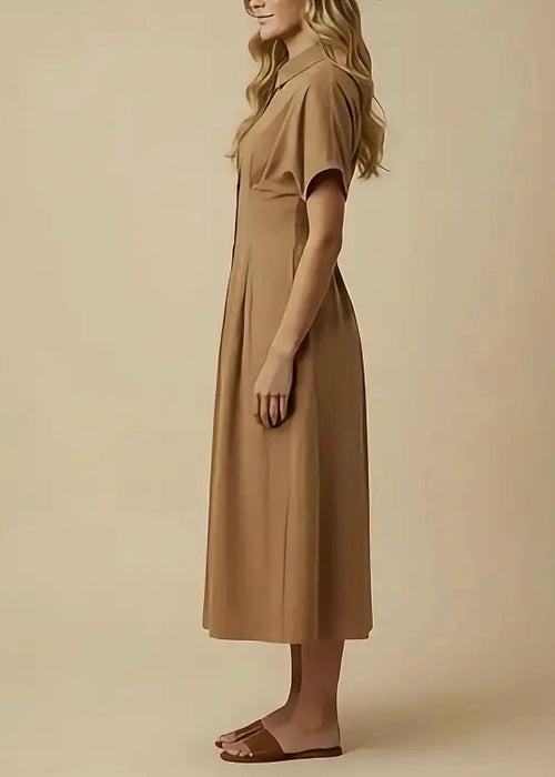Cotton Pin-tucked Waist Button Up Corduroy Dress