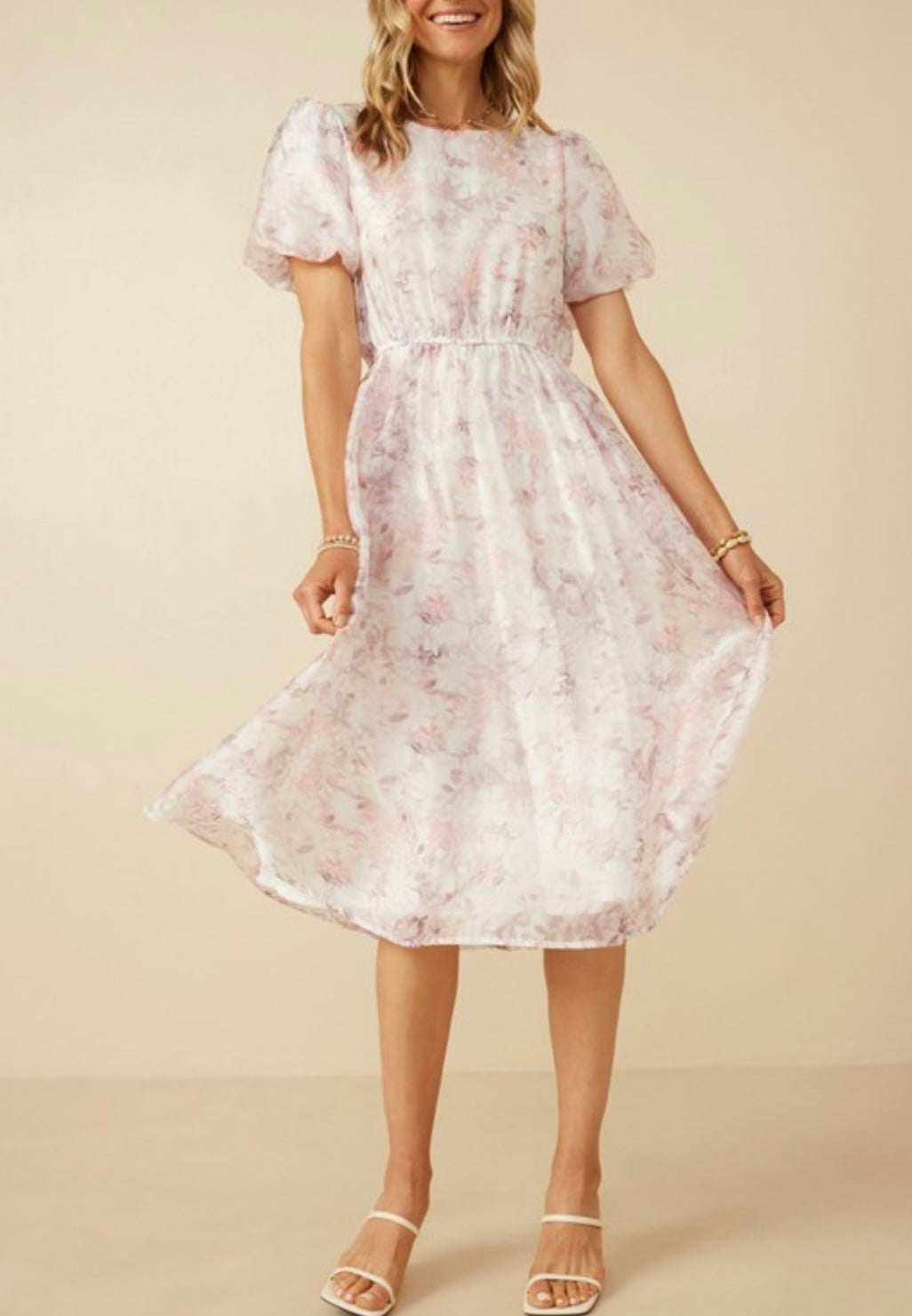 Floral Puff Sleeve Midi Dress