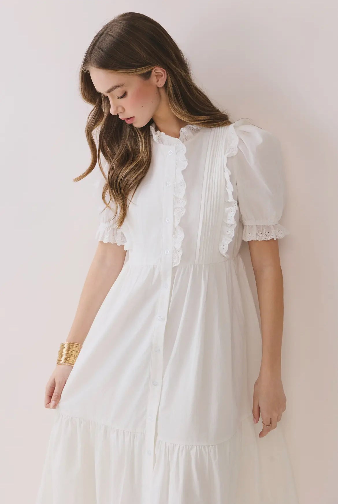 Ruffle Button Down Midi Dress