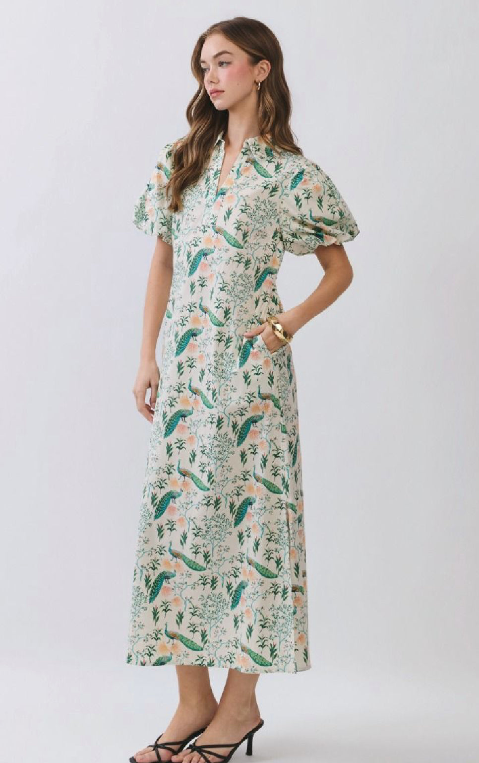 PRE-ORDER Peacock Print Midi Dress
